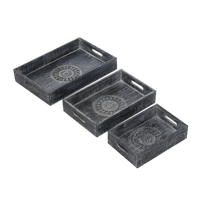 Black Mango Wood Traditional Tray Set
