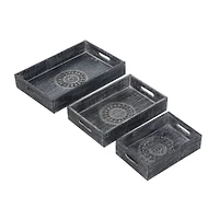 Black Mango Wood Traditional Tray Set