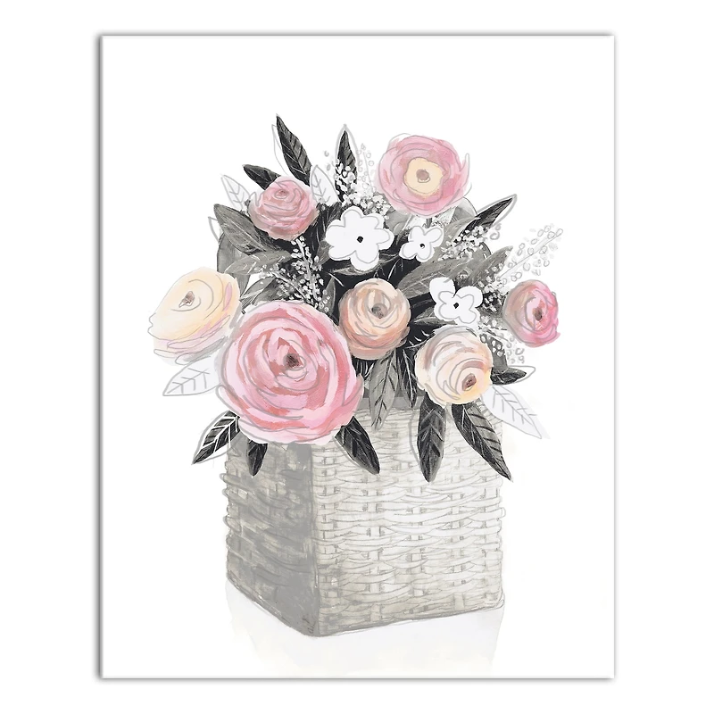 Pink Flower Basket  16" x 20" Canvas Wall Art