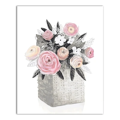 Pink Flower Basket 16" x 20" Canvas Wall Art