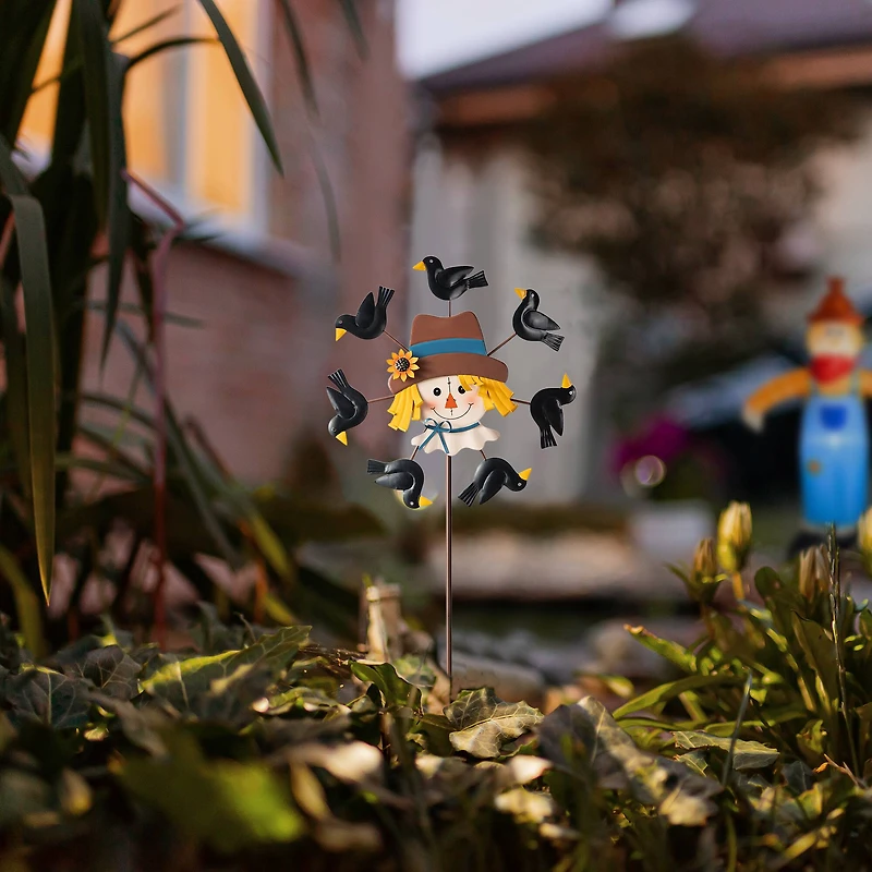 Glitzhome® 41.75" Fall Scarecrow Head with Crows Windmill Yard Stake