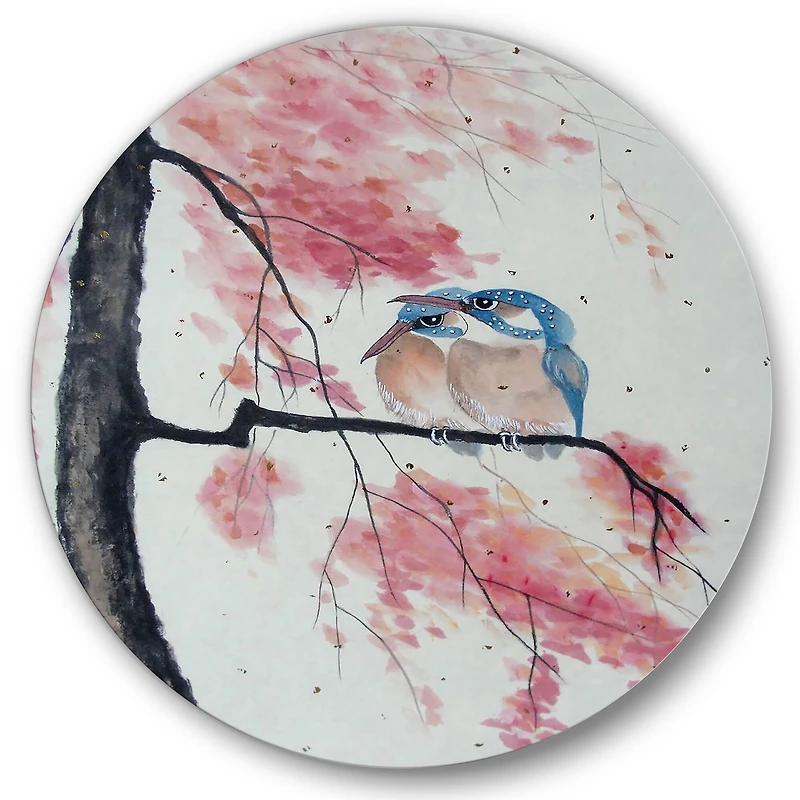 Designart - Two Kingfisher Birds Sit On A Flowering Branch