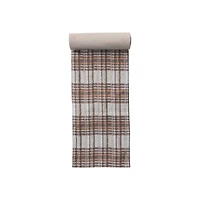 Hello Honey 108" x 14" Cream, Brown & Orange Plaid Woven Cotton Table Runner