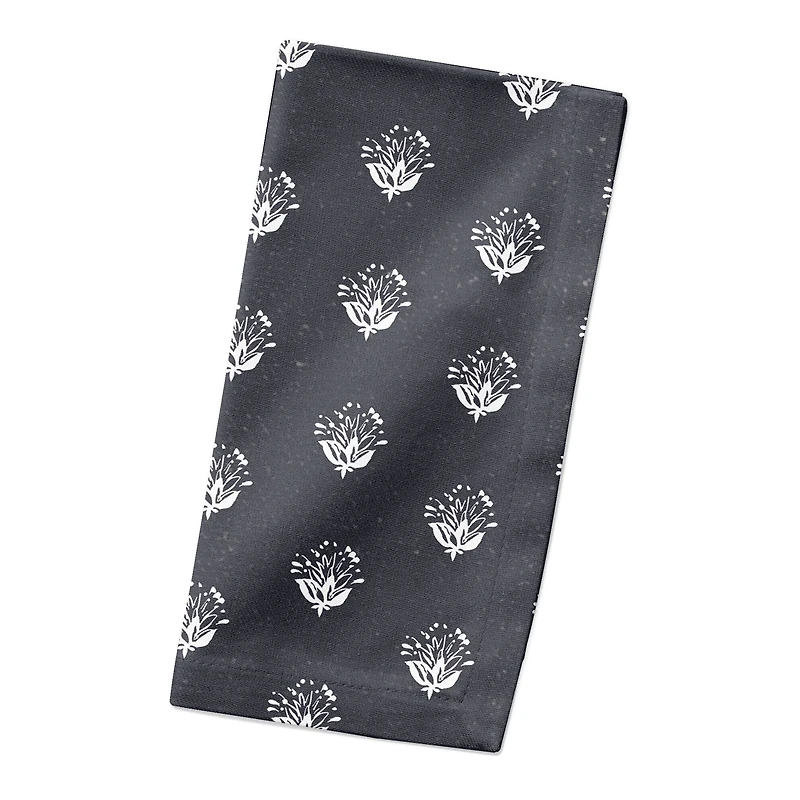 Navy Floral Pattern 10" x 10"  Cotton Twill Napkin