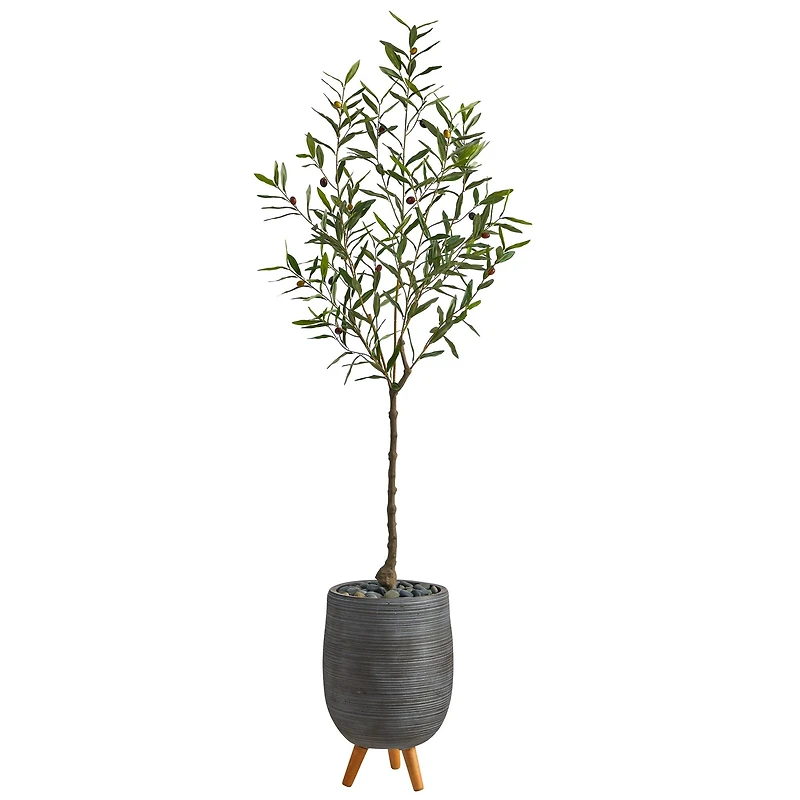 6ft. Olive Artificial Tree in Gray Planter with Stand