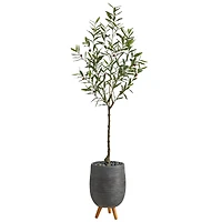 6ft. Olive Artificial Tree in Gray Planter with Stand