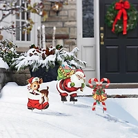 Glitzhome® 24" Metal Glitter Santa, Reindeer & Candy Cane Yard Stake Set