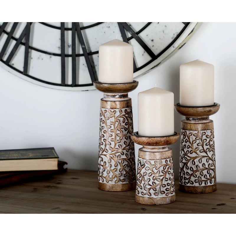 Brown Mango Wood Natural Candle Holder Set, 3ct.