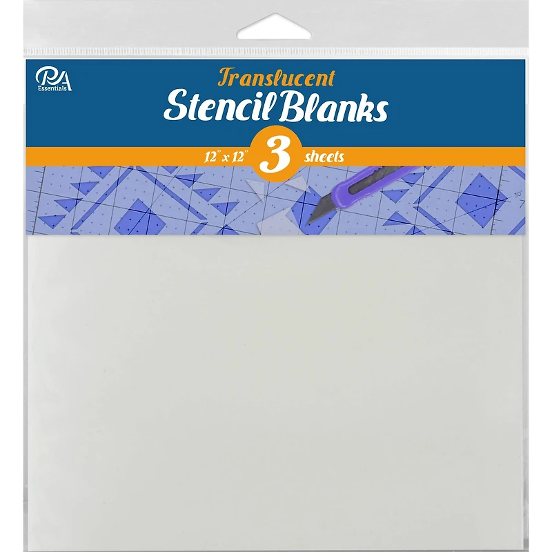 PA Essentials 12'' x 12'' Translucent Uncut Blank Stencil, 3ct.