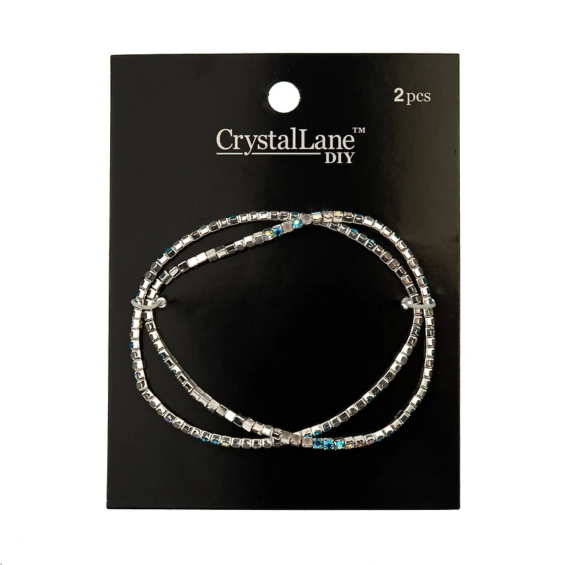 Crystal Lane DIY Silver AB Aqua & White Rhinestones Bracelets, 2ct.