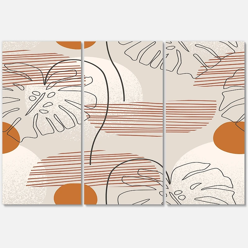 Designart - One Line Art Shapes & Abstract Monstera Leaf