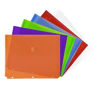 JAM Paper 9.5" x 11.5" Plastic 3 Hole Punch Binder Hook & Loop Closure Envelopes, 6ct.