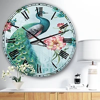 Designart 'Handpainted Peacock Traditional Wall Clock