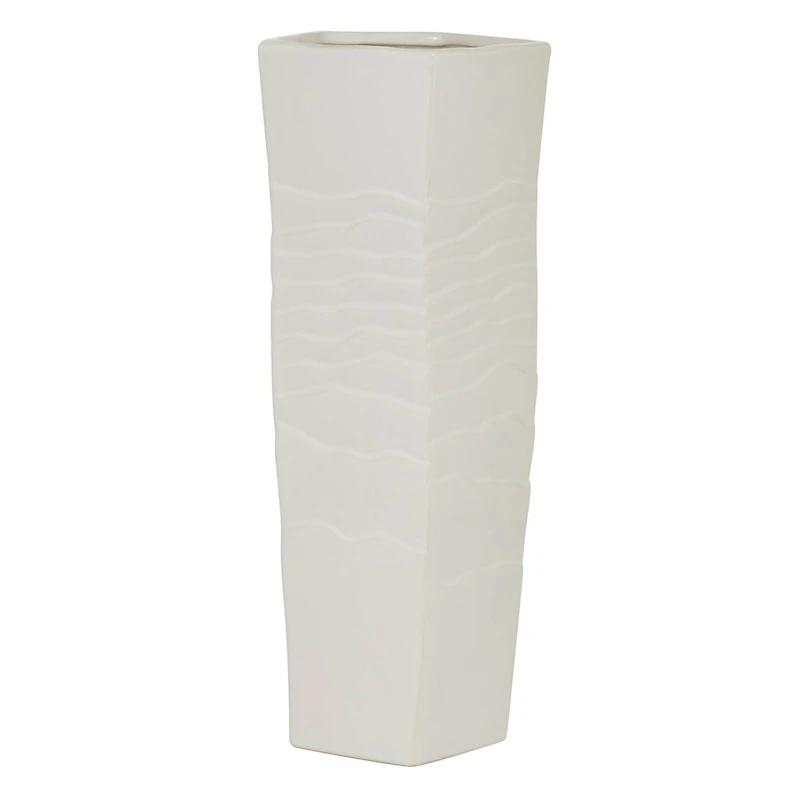 White Ceramic Contemporary Vase, 16" x 6" x 6"