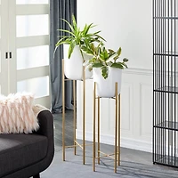 CosmoLiving by Cosmopolitan Set of 2 White Metal Contemporary Planter, 39", 46"