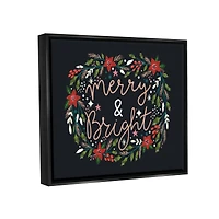 Stupell Industries Merry & Bright Poinsettia Wreath Framed Floater Canvas Wall Art