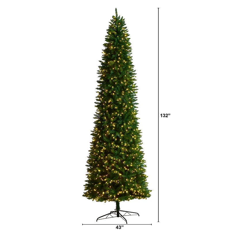 11ft. Pre-Lit Slim Green Mountain Pine Artificial Christmas Tree, Clear LED Lights