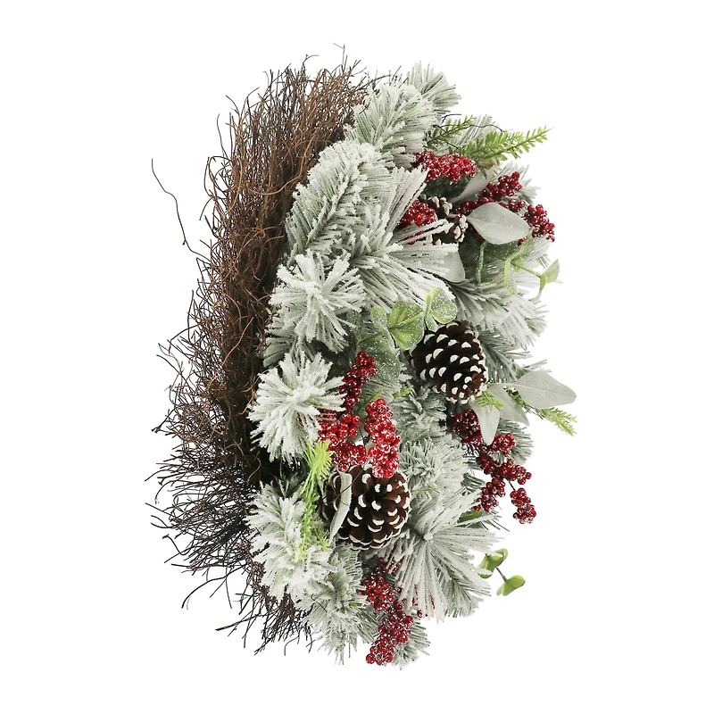 24" Snowy Pine with Red Berry & Pinecone Wreath by Ashland®