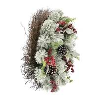 24" Snowy Pine with Red Berry & Pinecone Wreath by Ashland®