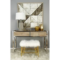 23" Gold & White Iron & Fabric Contemporary Stool