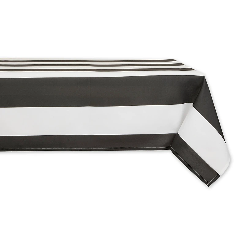 Black Cabana Stripe Print Outdoor Tablecloth,, 60" x 84"