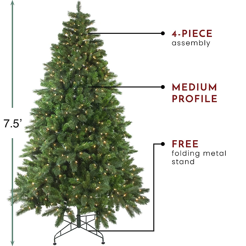 7.5ft. Pre-Lit Mixed Scotch Pine Artificial Christmas Tree, Clear Lights