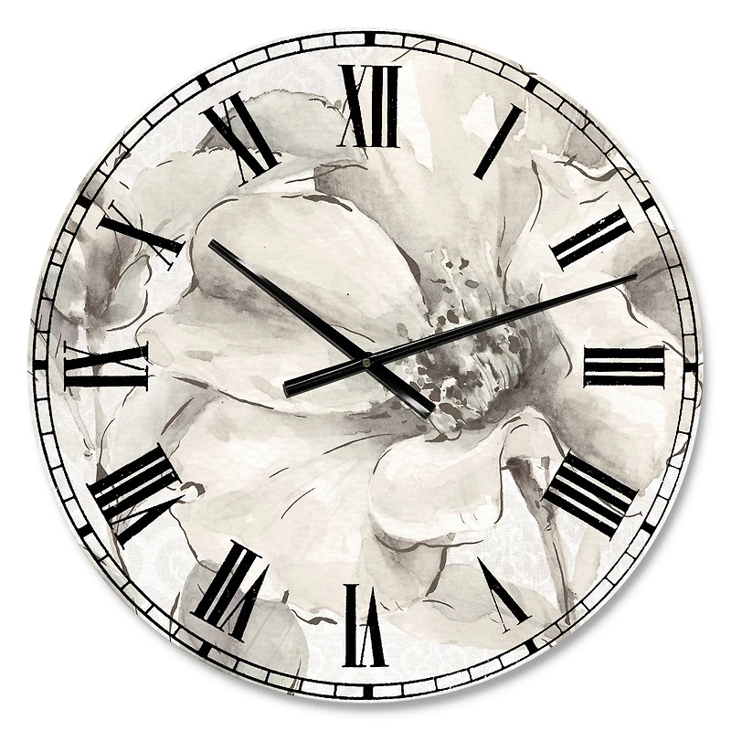 Designart 'Indigold Grey Peonies Iv Traditional Wall Clock