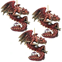 Design Toscano Christmas Light Protector Dragon 2021 Gothic Ornaments, 3ct.