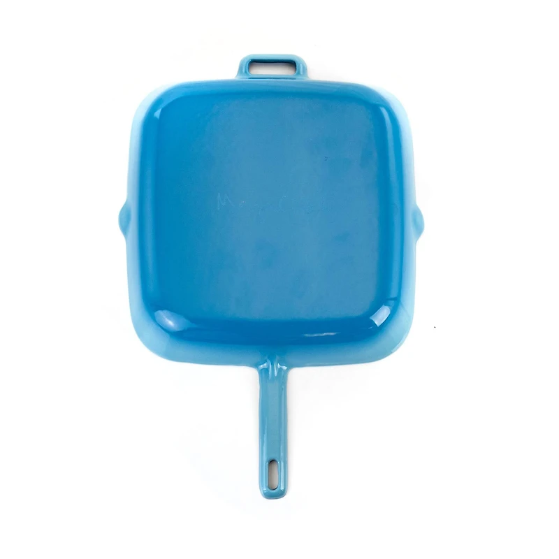 MegaChef 11" Square Blue Enamel Cast Iron Grill Pan with Matching Grill Press