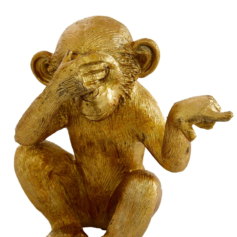 6" Gold Polystone Monkey Sculpture Set