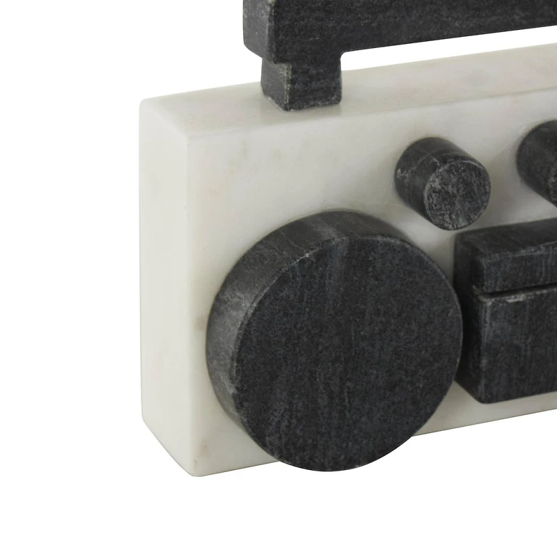 8" White Marble Radio Radio Sculpture with Black Accents