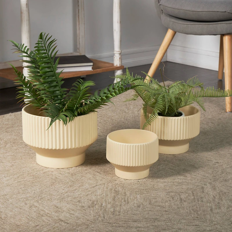 Linear Grooves Wide Ceramic Planter Set