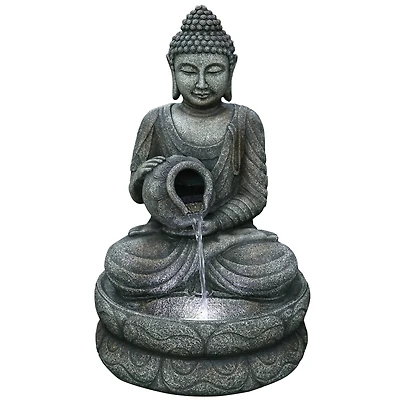 32" Buddha in Sukhasana Pose Outdoor Garden Water Fountain