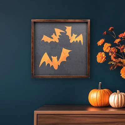 Orange Bat Silhouettes Framed Halloween Wall Décor