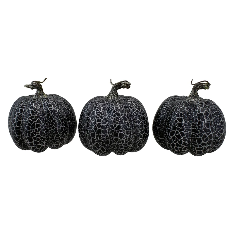 5" Black & Silver Fall Harvest Tabletop Pumpkin Set
