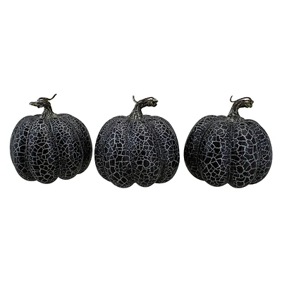 5" Black & Silver Fall Harvest Tabletop Pumpkin Set