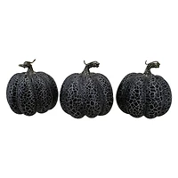 5" Black & Silver Fall Harvest Tabletop Pumpkin Set