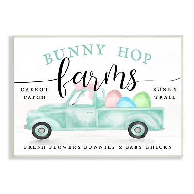 Stupell Industries Bunny Hop Farms Sign Easter Egg Green Truck Wall Plaque Art