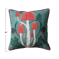 Hello Honey® 18" Embroidered Mushrooms Cotton Slub Throw Pillow with Red Piping