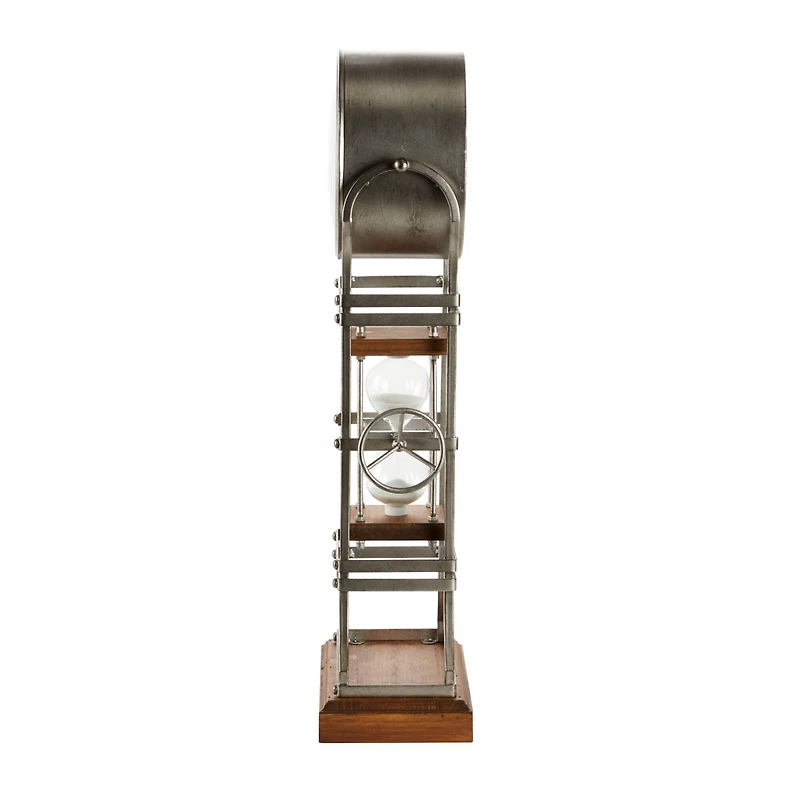 23" Gray Metal Rustic Clock With Hourglass