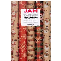 JAM Paper Christmas Kraft Gift Wrap Set, 5ct. 