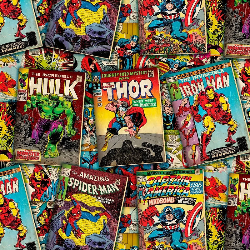 Marvel Retro Comics Covers Cotton Fabric
