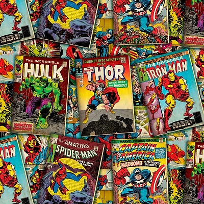 Marvel Retro Comics Covers Cotton Fabric