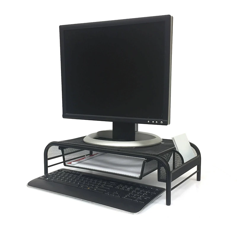 Mind Reader Black Metal Mesh Monitor Riser Stand & Desk Organizer With Drawer Set