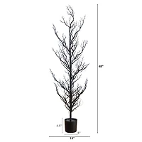 4ft. Pre-Lit Artificial Halloween Black Spooky Twig Tree with 160 Orange & Purple Copper Wire String LED Lights