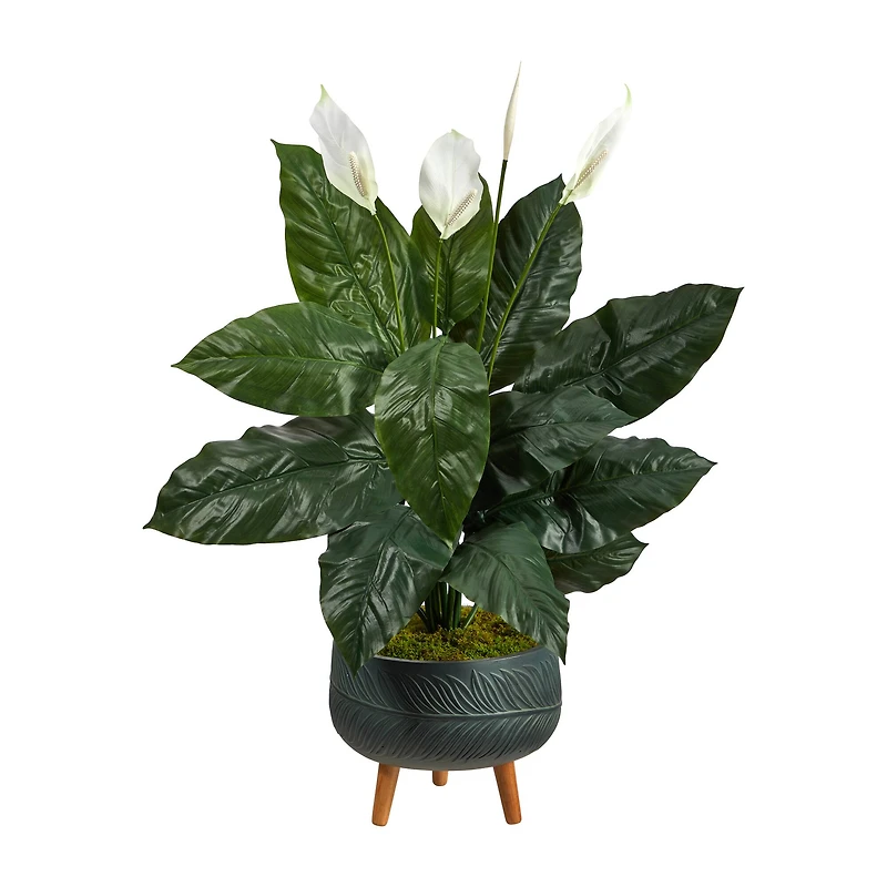 4ft. Peace Lily Plant in Black Planter with Stand
