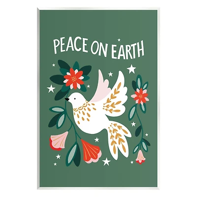 Stupell Industries Peace On Earth Floral Dove Blossoms Wall Plaque Art