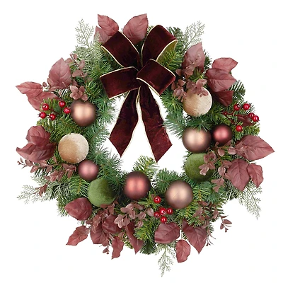 24" Gilded Burgundy Bow & Pine Wreath by Ashland®