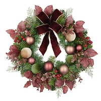 24" Gilded Burgundy Bow & Pine Wreath by Ashland®