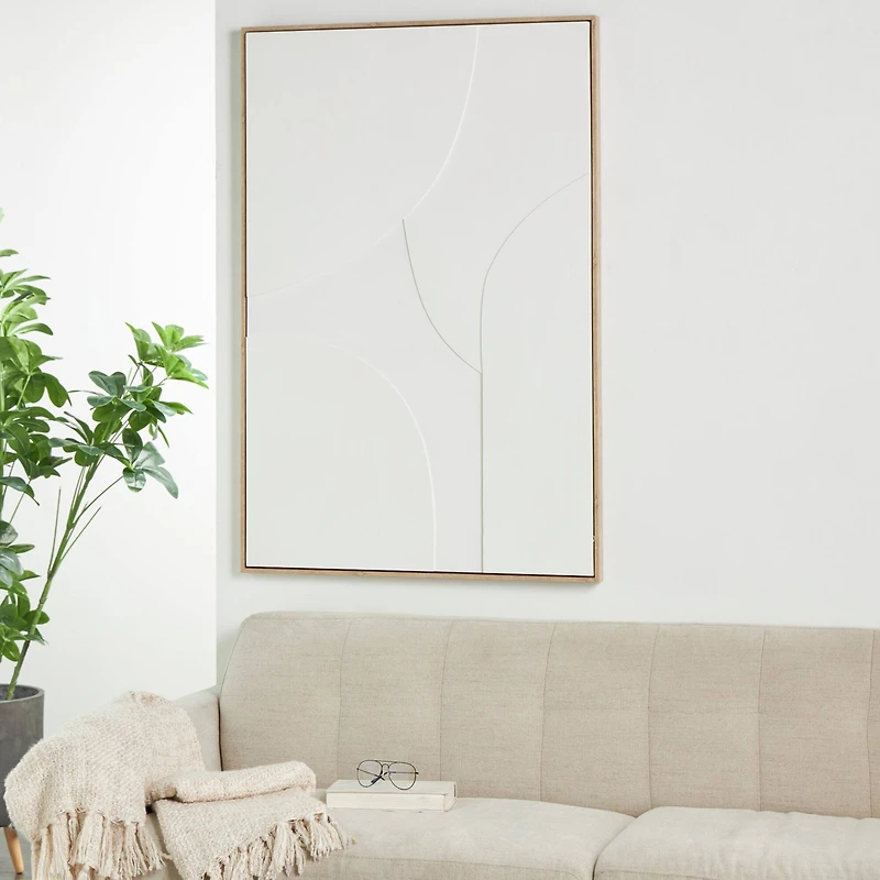 33" x 49", White Wooden Geometric Home Wall Décor with Abstract Circles and Brown Wooden Frame